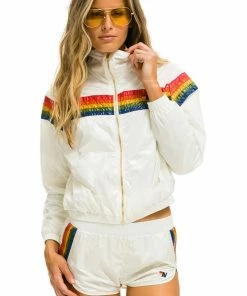 Aviator Nation WOMENS' 5 STRIPE NYLON JOGGER SHORT - VINTAGE WHITE