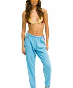 Aviator Nation NEW IN WOMEN'S 5 STRIPE SWEATPANTS - SKY/PINK PURPLE