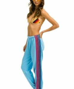 Aviator Nation NEW IN WOMEN'S 5 STRIPE SWEATPANTS - SKY/PINK PURPLE